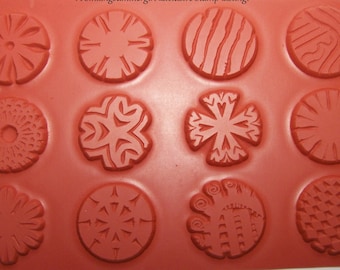 12 Round Unmounted 1" Texture Rubber Stamps for Polymer, PMC, Paper, Clay Stamping
