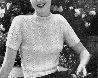 Vintage Knitting Pattern - Ladies Short Sleeved Sweater - PDF Download