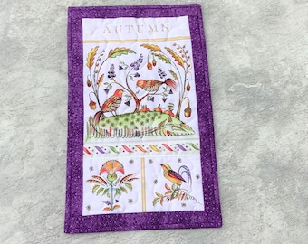 Autumn Bird Quilted Wall Hanging: Purple, Green & Gold Door Decor