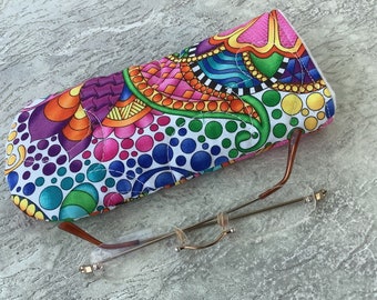 Quilted Eyeglass Case: Modern Rainbow Design, Felt Lined