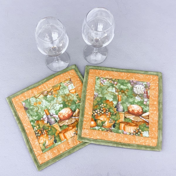 Wine Hot Pad - green orange purple potholder - quilted - insulated - wine decor - table accessory - EACH SOLD SEPARATELY