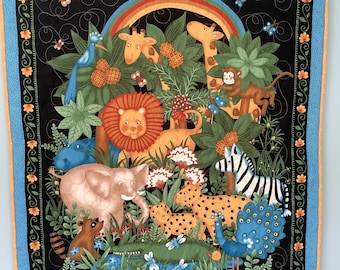 Jungle Animal Baby Quilt: Flannel Backed Play Mat, Nursery Wall Hanging