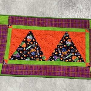 Halloween table runner reversible Christmas candy corn holly berry trick or treat runner orange black blue green yellow red image 1