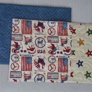 Patriotic Quilted Placemat Set: Reversible 4th of July Decor
