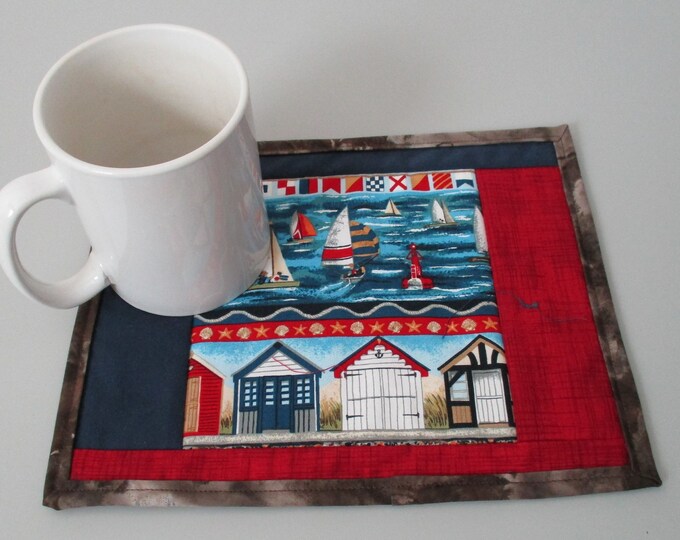 Nautical Mug Rug - Whale Turtle Reversible Mug Rug - Sailing Tea Mat ...