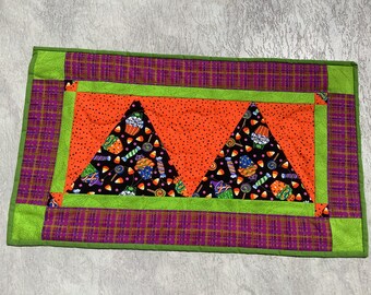 Halloween table runner - reversible Christmas - candy corn - holly berry - trick or treat runner - orange black blue green yellow red
