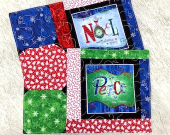 Quilted Christmas Placemats (Set of 2):  Peace Joy Noel Rejoice Merry Christmas Reversible