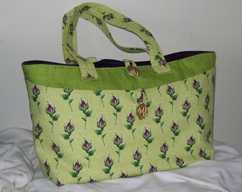 Floral Tote Bag: Lime Green Daytripper, Purple Tulip Pocket