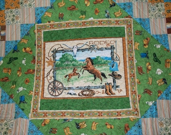 Rodeo Horse Throw Quilt: Cowboy Western Ranch Decor (60x60)