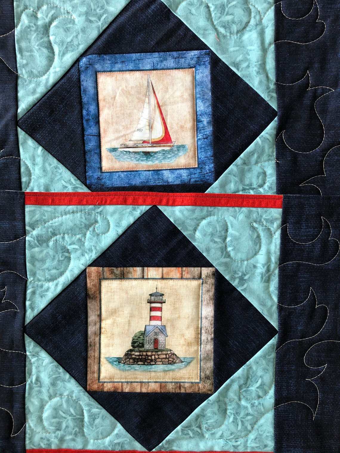 Nautical Reversible Placemat Lighthouse Sail Boat Quilted Etsy