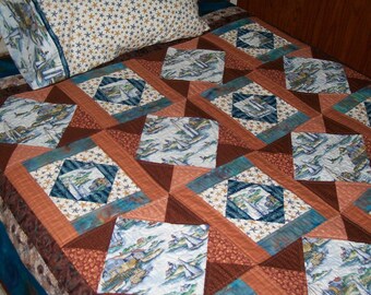 Nautical Twin Quilt with Pillow Case – Sailing Harbor Design