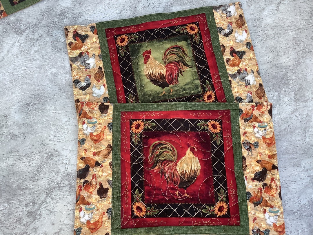 Rooster Placemat Country Quilted Place Mat Reversible Oak Leaf