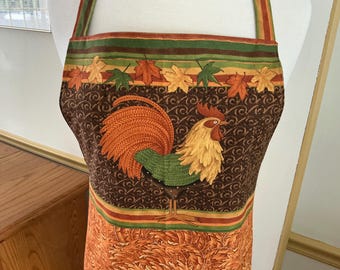 Reversible Rooster Apron: Fully Lined, Adjustable, earth tone colors