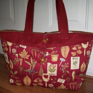 Garden Print Daytripper Bag: Red Faux Suede Travel Tote