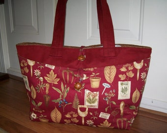 Garden Print Daytripper Bag: Red Faux Suede Travel Tote