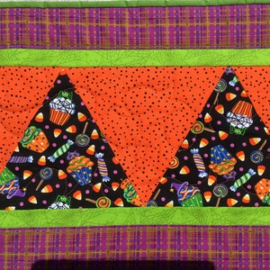 Halloween table runner reversible Christmas candy corn holly berry trick or treat runner orange black blue green yellow red image 6