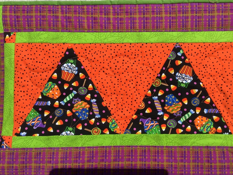 Halloween table runner reversible Christmas candy corn holly berry trick or treat runner orange black blue green yellow red image 6