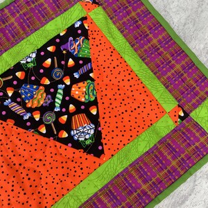 Halloween table runner reversible Christmas candy corn holly berry trick or treat runner orange black blue green yellow red image 2