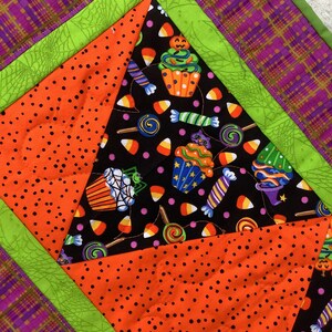Halloween table runner reversible Christmas candy corn holly berry trick or treat runner orange black blue green yellow red image 3