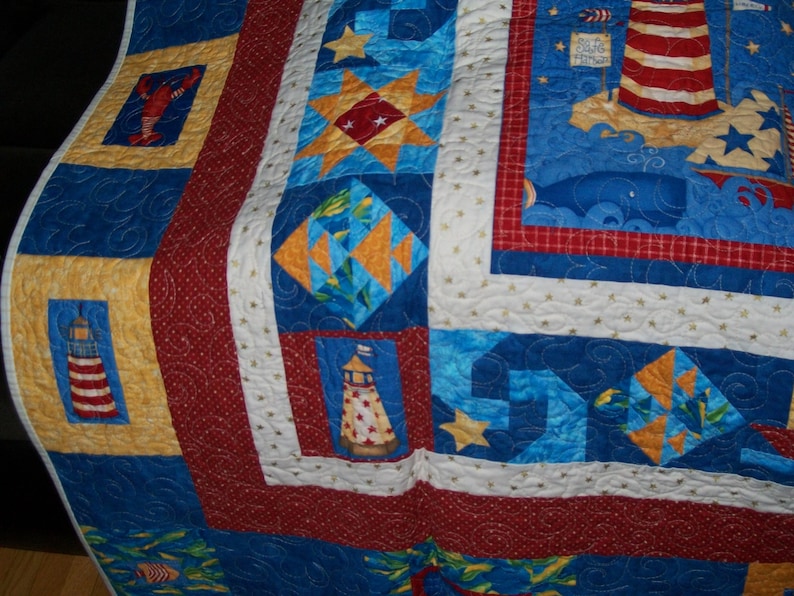 Nautical Quilt Lighthouse Throw Whale Sailboat Star Fish Etsy