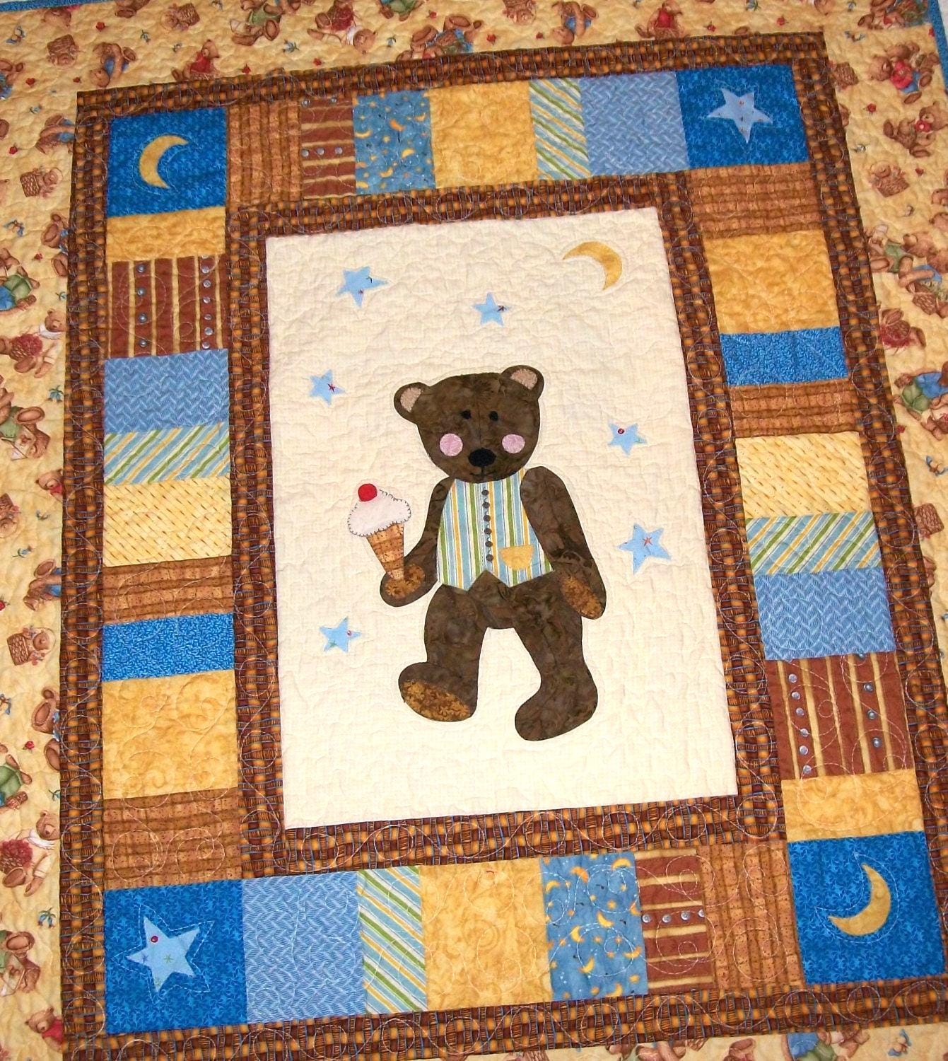 Couette Patchwork Ours En Peluche – Lit Bébé Unisexe 32x50" Faite Main USA