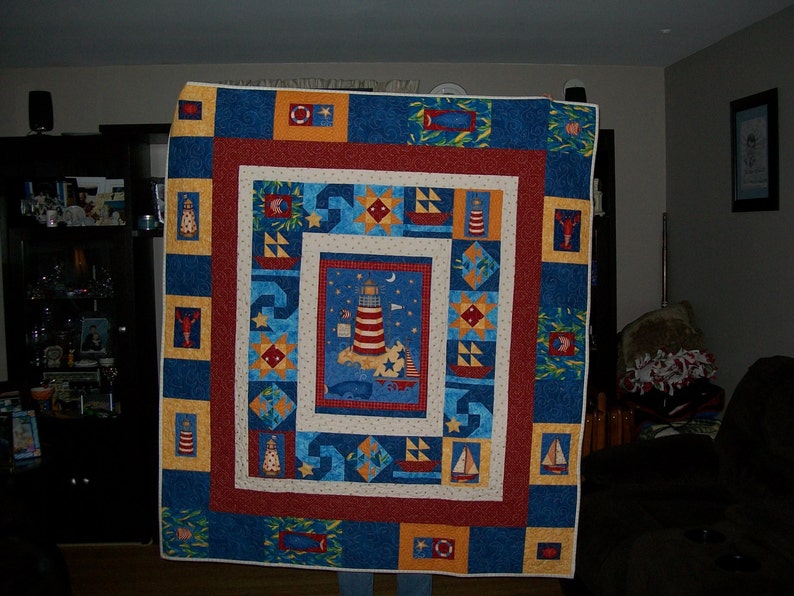 Nautical Quilt Lighthouse Throw Whale Sailboat Star Fish Etsy