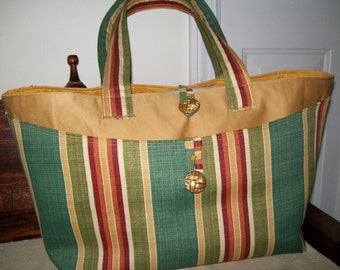 Daytripper Bag earth tone stripe - Rust green gold fall weekender tote bag - Large carryall bag