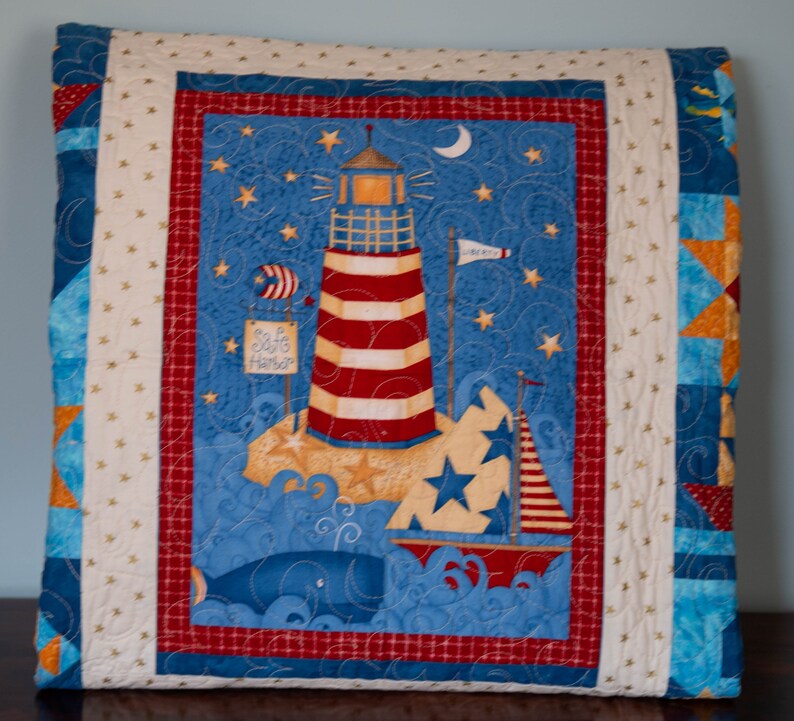 Nautical Quilt Lighthouse Throw Whale Sailboat Star Fish Etsy