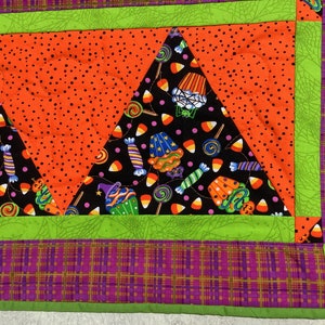 Halloween table runner reversible Christmas candy corn holly berry trick or treat runner orange black blue green yellow red image 7