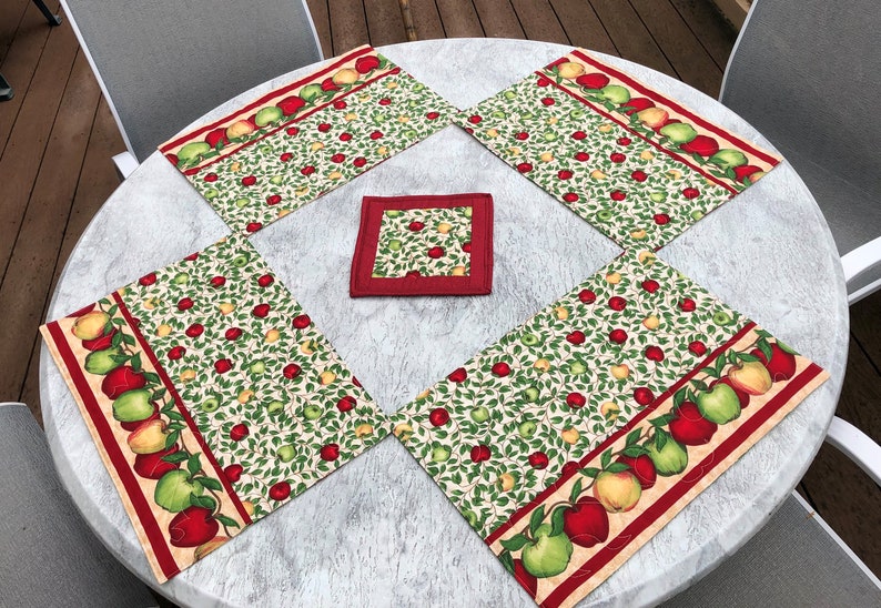 Apple Placemat Reversible Christmas Place Mat Quilted Etsy