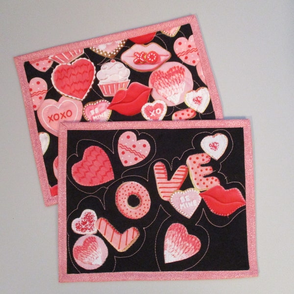 Valentine reversible mug rug -  pink red heart - pink floral - love snack mat - home office desk accessory - Valentine gift