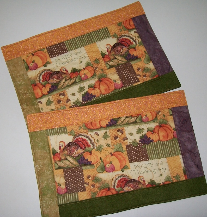 Thanksgiving Reversible Placemat Fall Harvest Quilted Place Etsy
