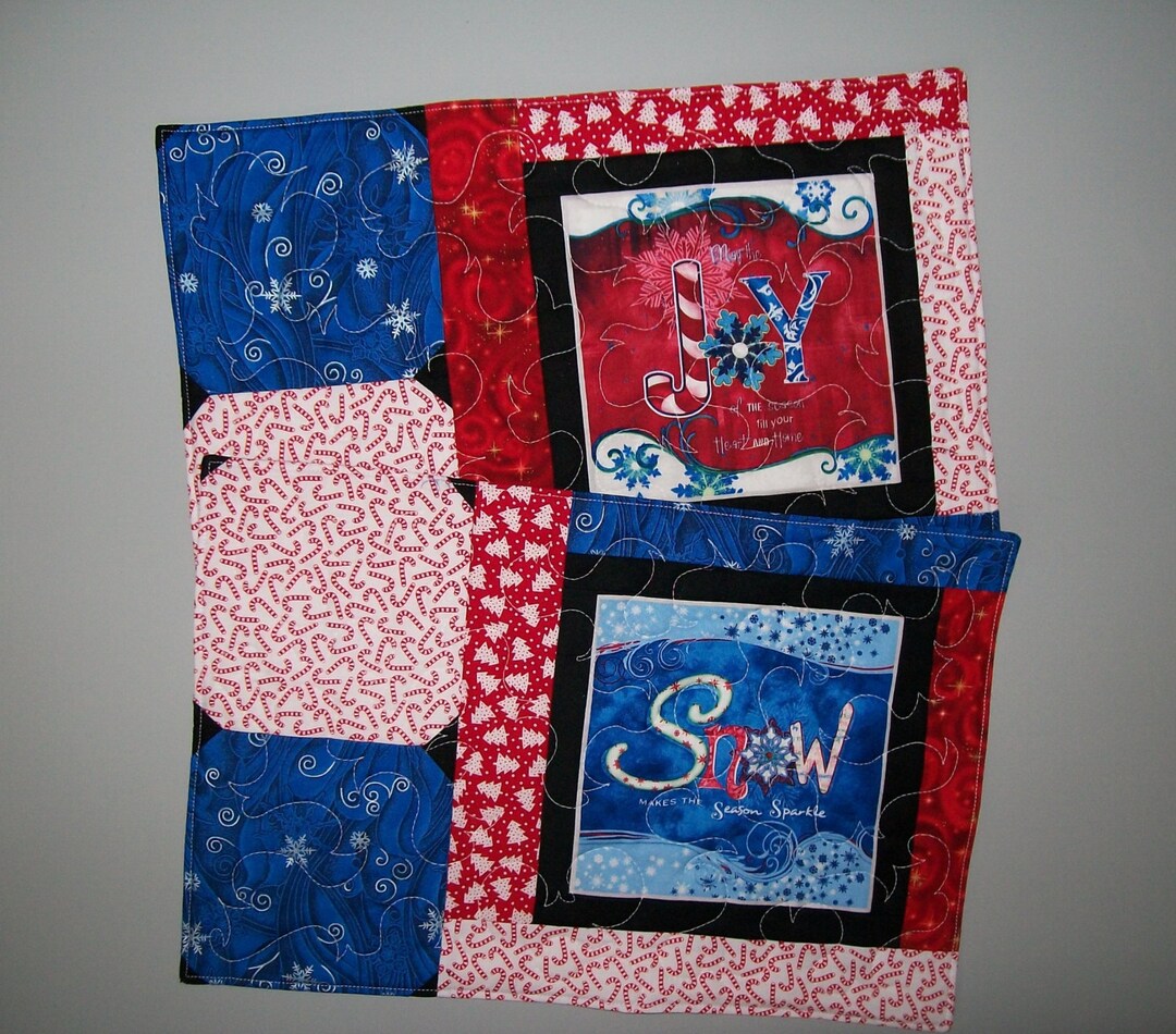 Christmas Placemat Quilted Reversible Merry Christmas Red Etsy