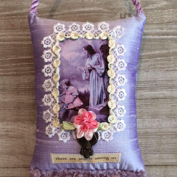 Guardian angel and child Scented Pillow Sachet /angels among us christening gift / baptism favor/angel gift/hanging lavender scented  sachet