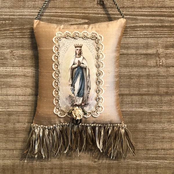 Madonna Mother Mary pillow... Blessed  Virgin Scented  Pillow /religious sachet Catholic pillow favor