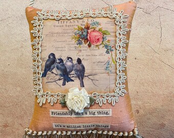 Little Birds scented  hanging sachet/Friendship isn’t  a big thing … It’s a million little things door knob pillow… gift for  her