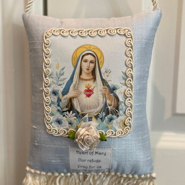Sagrado Corazón de María /Nuestro refugio/ruega por nosotros Bolsita de almohada perfumada... Bolsita perfumada decorativa... Almohada del Corazón de María, regalo católico de MARÍA