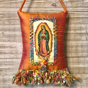 Our Lady of Guadalupe Orange  Silk - Scented  Pillow Sachet /Virgin of Guadalupe - catholic art -  religious gift