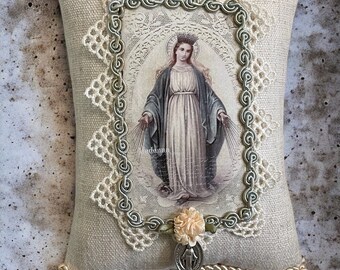 Blessed Mother Mary Scented  Sachet...Blessed  Mary hanging door  pillow.. gift pillow,religious gift pillow,Communion pillow