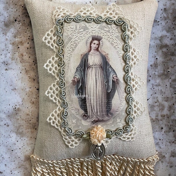 Blessed Mother Mary Scented  Sachet...Blessed  Mary hanging door  pillow.. gift pillow,religious gift pillow,Communion pillow