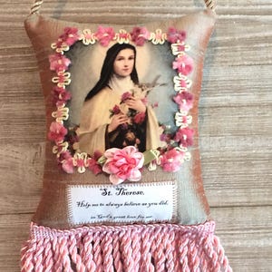 Saint Therese Little Flower/ Botanical fragrant Prayer pillow/catholic  Saint  Pillow / Baptism Gift / Catholic Home/catholic gift
