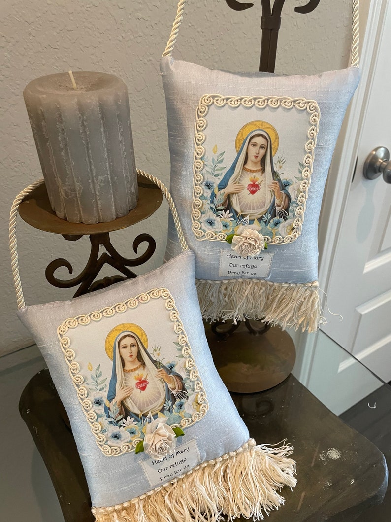 Sagrado Corazón de María /Nuestro refugio/ruega por nosotros Bolsita de almohada perfumada... Bolsita perfumada decorativa... Almohada del Corazón de María, regalo católico de MARÍA imagen 7