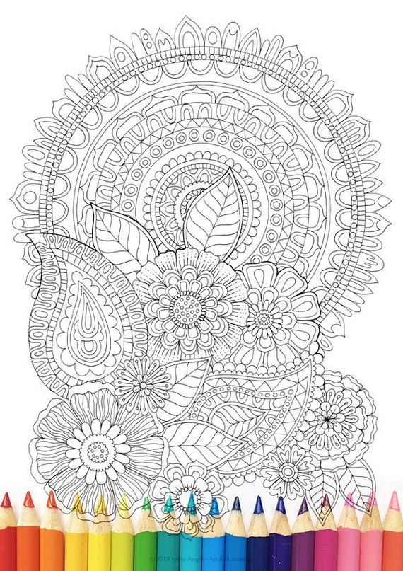 Floral Morning Colouring Adult Coloring Colouring In Coloring Pages Digital Download Coloring Book Fmandala Paisley Flower Boho