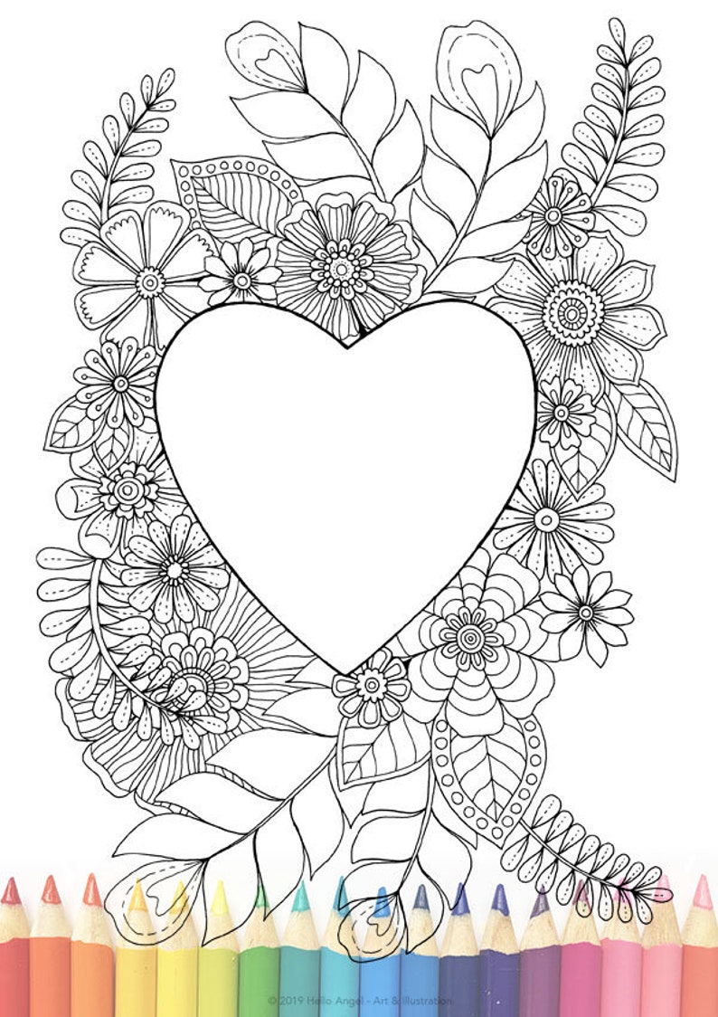Love Heart Frame Colouring adult coloring colouring in Etsy