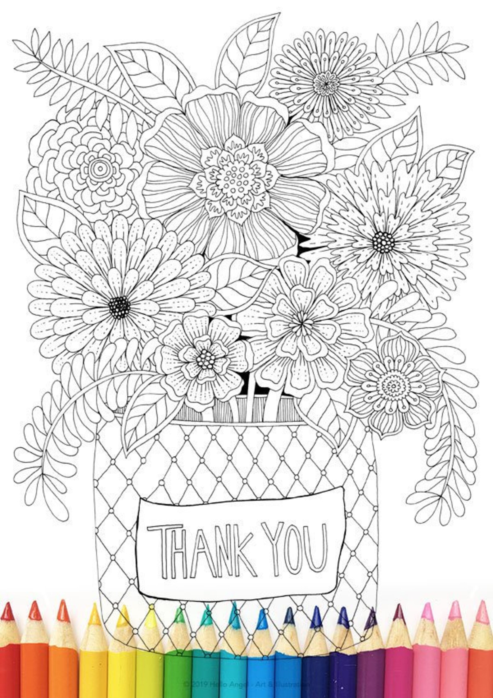 Thank You Bouquet adult coloring colouring in coloring | Etsy