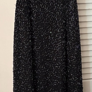Vintage Scala Black Beaded Evening Gown Silk | 1980s 1990s Iridescent Bugle Bead Dress | Open Back Formal Dress | Glam Prom Gala Maxi