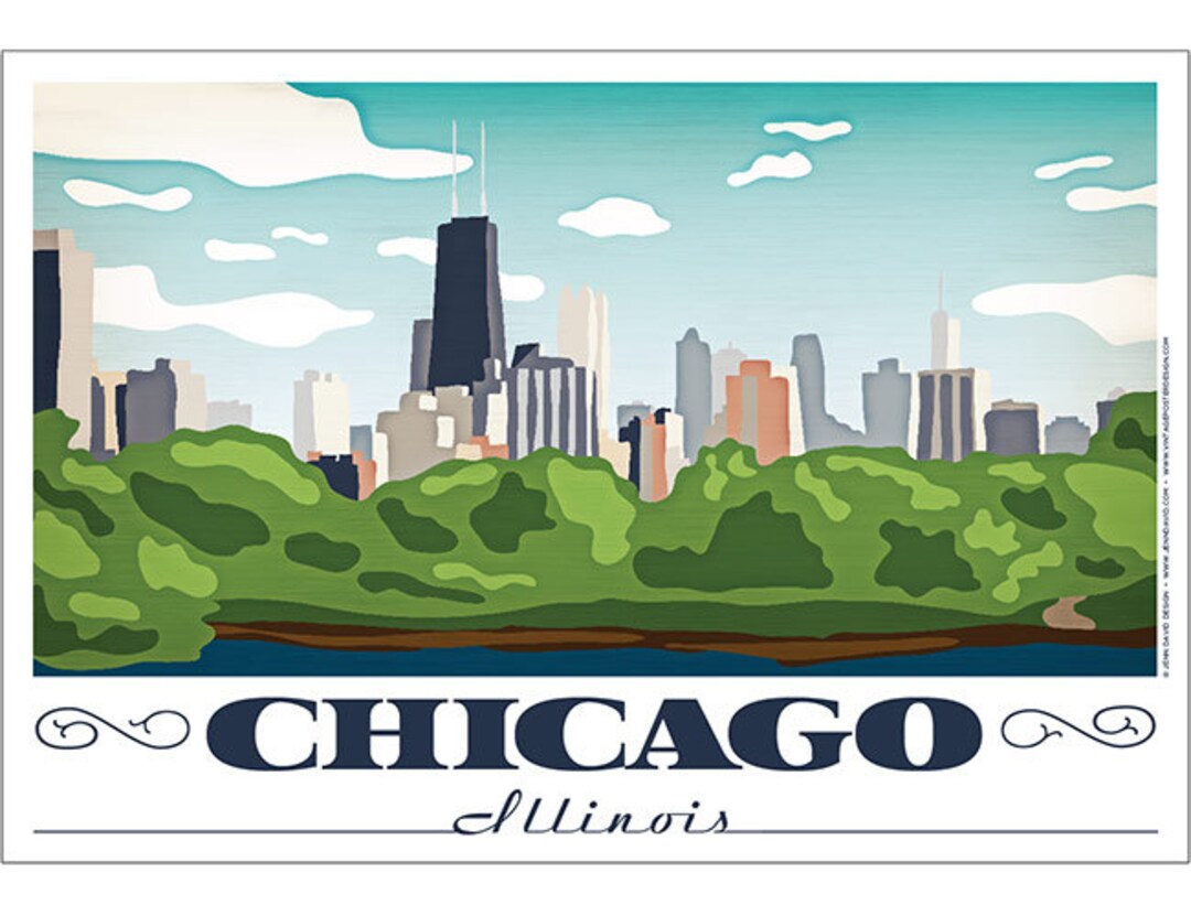 Chicago Skyline Poster Etsy