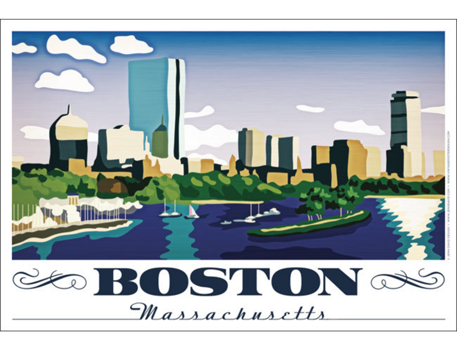 Boston Skyline Poster Etsy