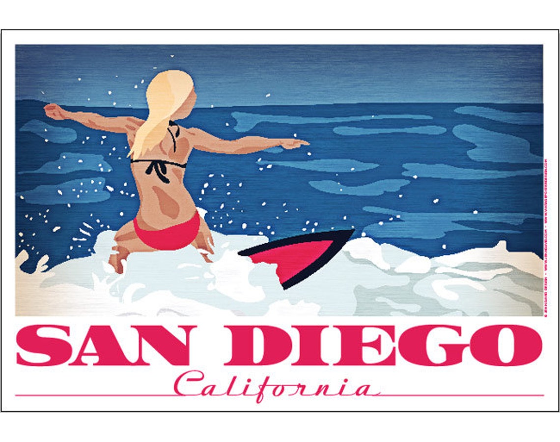San Diego California Surfer Girl Poster Etsy
