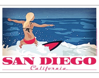 San Diego, California Surfer Girl Poster